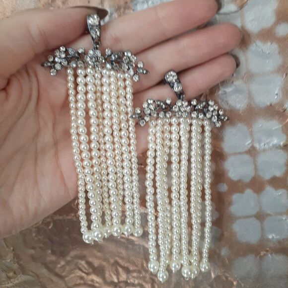 Zara Nwot Elegant Faux Pearl and Crystal Drop Earrings - Picture 8 of 14